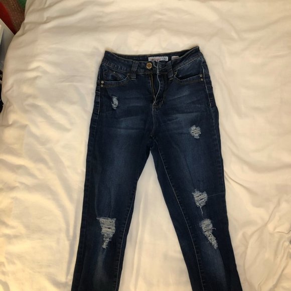 Ripped Skinny Dark Wash Jeans - Picture 9 of 10